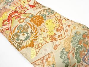 アンティーク　読み本に鶴・御所車模様織り出し名古屋帯（材料）